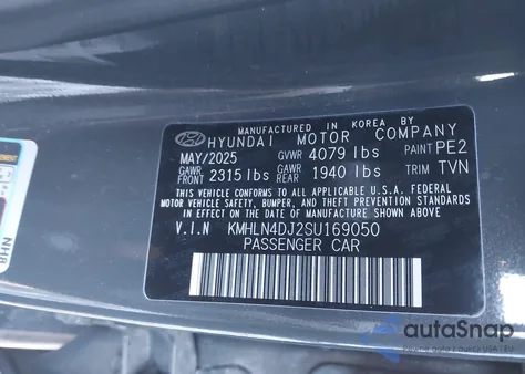 2025 Hyundai Elantra Hybrid Limited z USA, uszkodzony, nr VIN KMHLN4DJ2SU169050